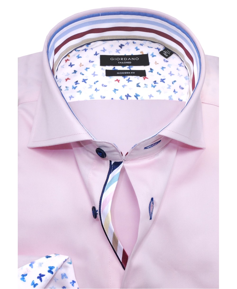 Langarmhemd Hochwertige fairen Fit - führender Marken mit weiss bunten Patches Modern Herrenmode zu rosa Giordano