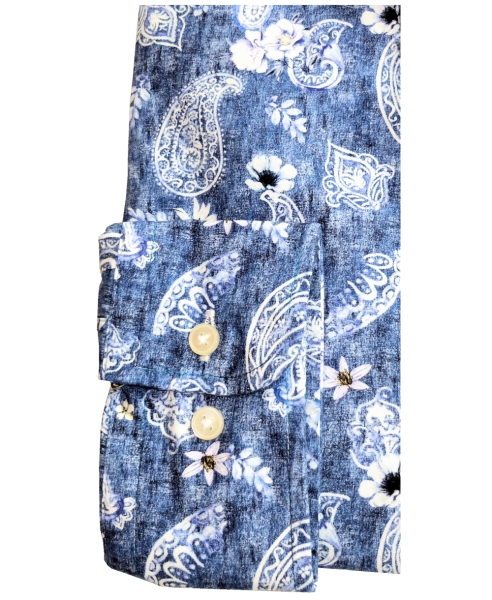 R2 Amsterdam Langarmhemd Paisleys Floral Print in blau weiss