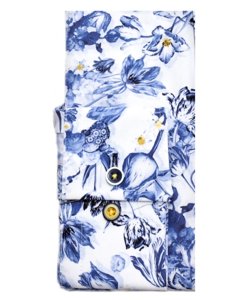 R2 Amsterdam Langarmhemd weiss blau gelb Floral Print