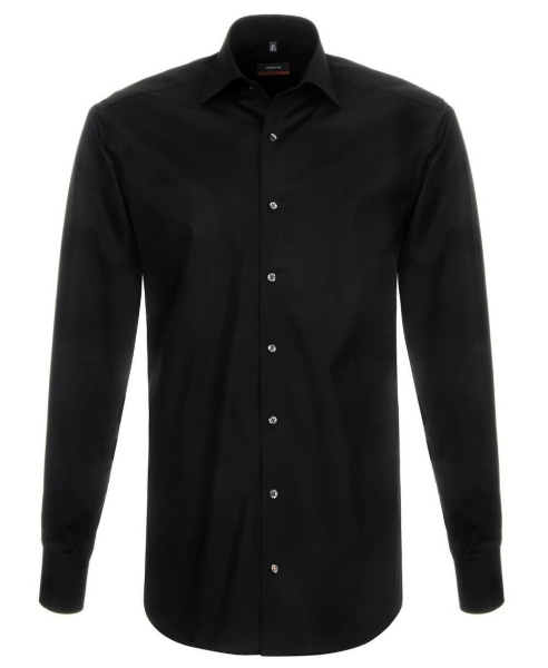 eterna Slim Fit Langarm Uni Popeline in schwarz