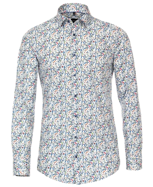 Venti Modern Fit Langarmhemd weiss mit Schmetterlings-Floral-Print in multicolor