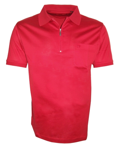 Maremma Poloshirt in rot mit Reißer und Brusttasche merceresiert