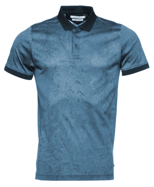 Lorenzoni Poloshirt blau Print Paisleys in dunkelblau