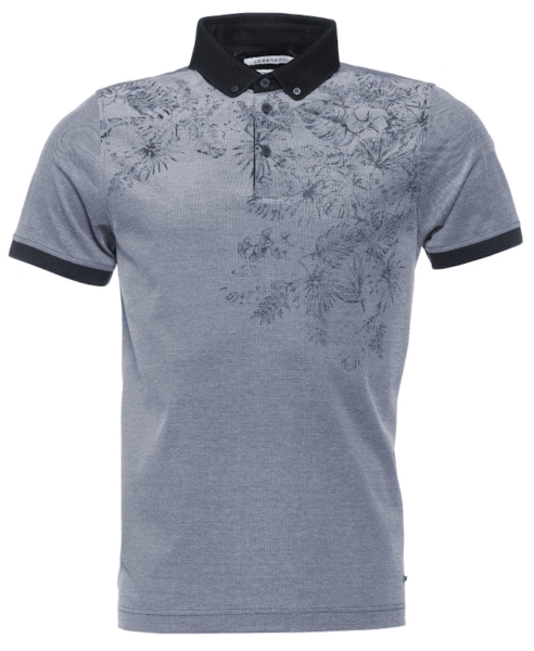 Lorenzoni Poloshirt silbergrau dunkelblau melange mit floralem Print