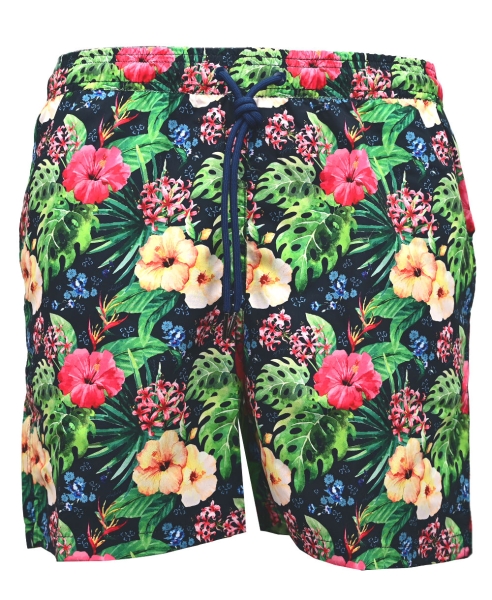 Impulso Swim Short in dunkelblau multicolor Hawaii Style