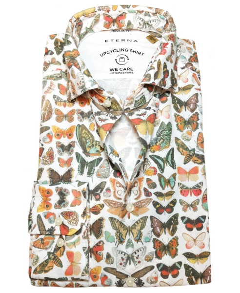 eterna UPCYCLING SHIRT Modern Fit Langarmhemd in weiss multicolor Butterfly Print