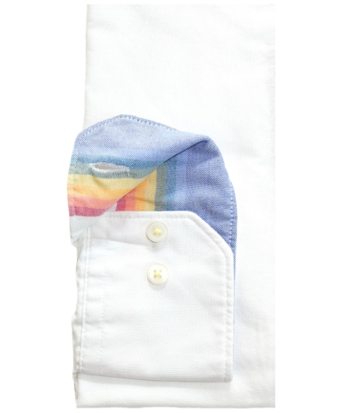 eterna UPCYCLING SHIRT Langarmhemd Regular Fit Stehkragen weiss bunte Patches mit Brusttasche