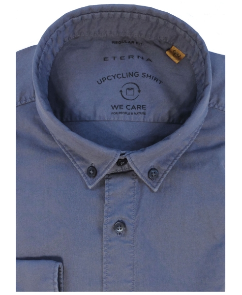 eterna Langarmhemd blau mit Brusttasche UPCYCLING SHIRT