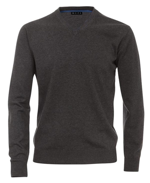 Maica V-Neck Pullover anthrazit melange Feinstrick Baumwolle