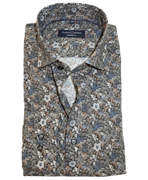 Casa Moda Premium Modern Fit Langarmhemd Stretch anthrazit Floralprint multicolor