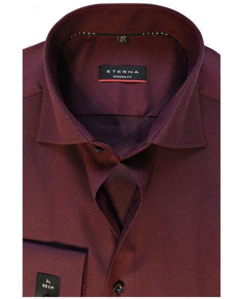 eterna Modern Fit Langarmhemd burgunder mit dezenter Struktur extralanger Arm 68cm