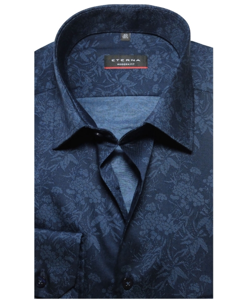 eterna - dunkelblau führender Floralmotiv + blau Langarmhemd Marken Modern Hochwertige Herrenmode Fit fairen zu Krawatte
