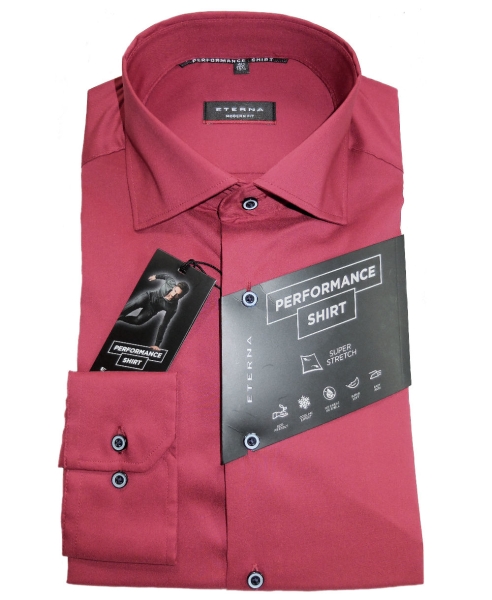 eterna Performance Shirt Modern Fit Langarmhemd super Stretch in dunkelrot