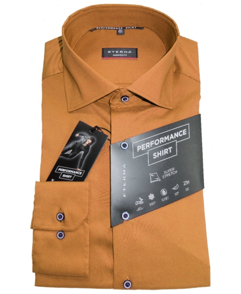 eterna Performance Shirt Modern Fit Langarmhemd super Stretch in terra