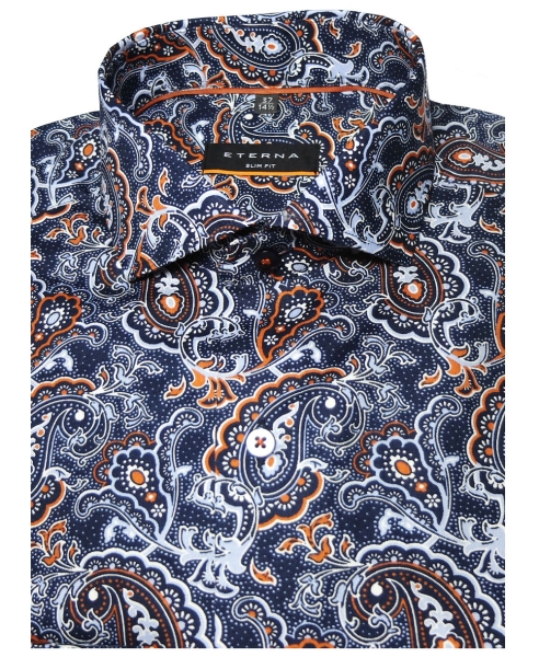 eterna Slim Fit Langarmhemd dunkelblau orange hellblau Paisleysmuster