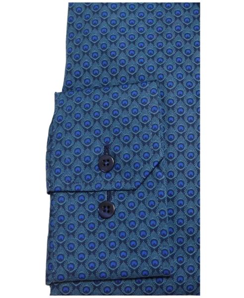 eterna Modern Fit Langarmhemd dunkelblau royalblau Print Pfauenauge