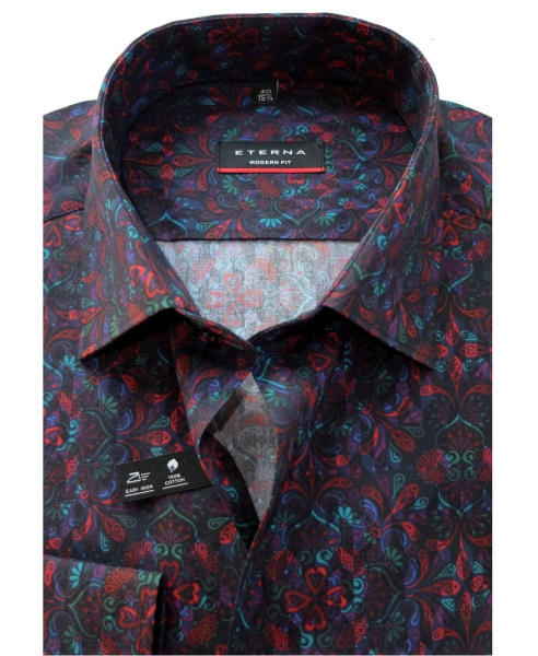 eterna Modern Fit Langarmhemd dunkelblau multicolor Fancydruck