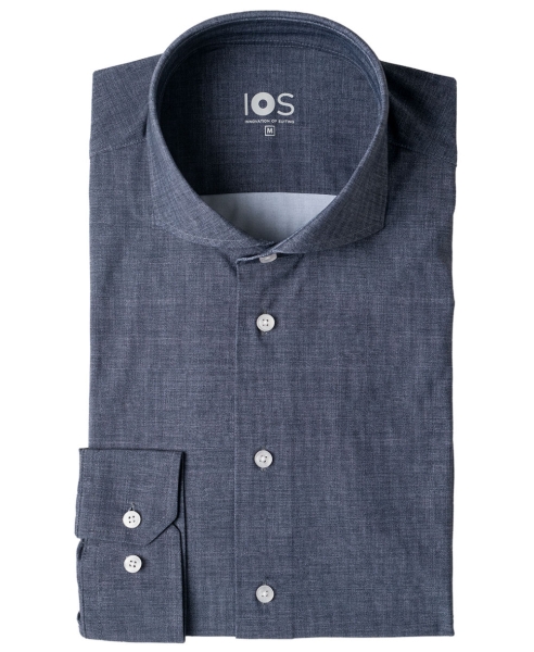 IOS Langarm Shirt Slim Fit Jersey superstretch blau melange Haikragen