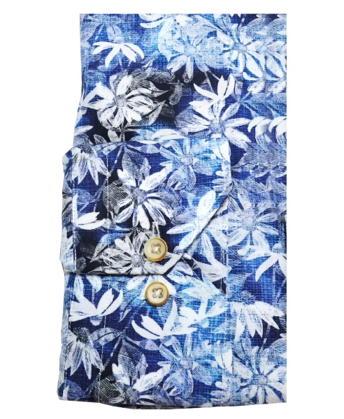 Giordano Langarmhemd Modern Fit blau mit floralem Print