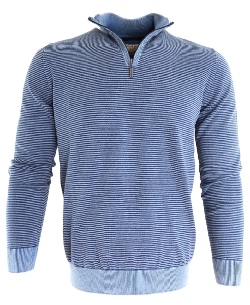 Baileys Pullover Troyer Stehkragen dunkelblau blau Feinstreifen