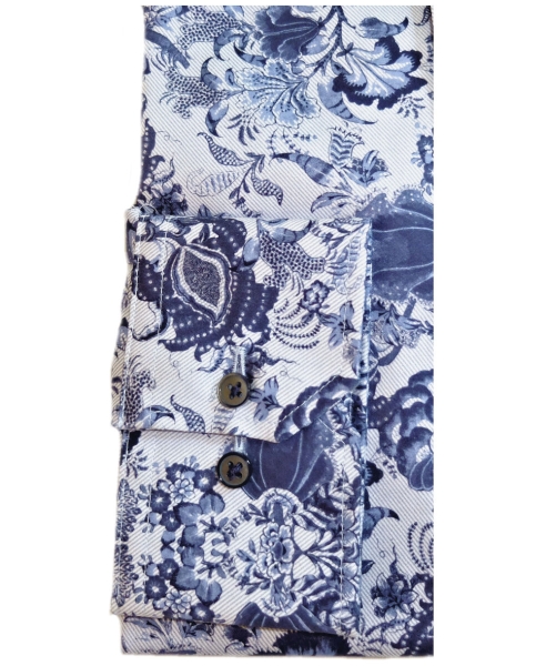 eterna Modern Fit Langarmhemd hellblau dunkelblau Floraldruck