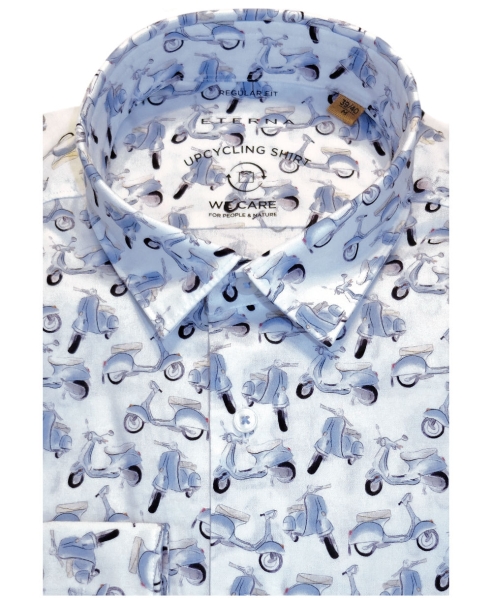 eterna Langarmhemd weiss blau Print Rollermotiv UPCYCLING SHIRT