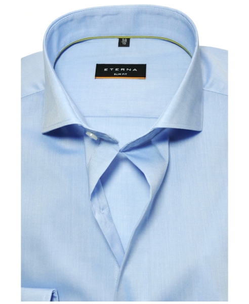 eterna Slim Fit Stretch Langarmhemd in hellblau mit floralem Einstecktuch