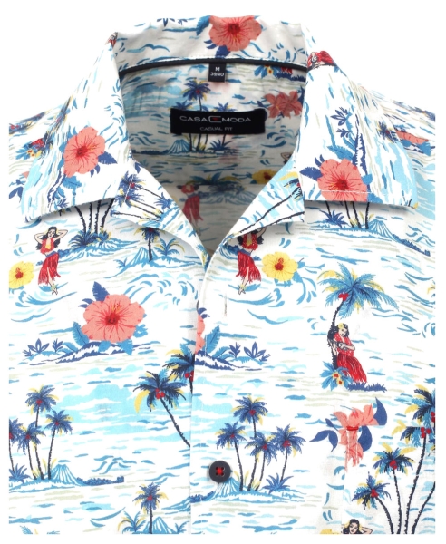 Casa Moda Casual Fit Kurzarmhemd weiss multicolor Hawaii Motive