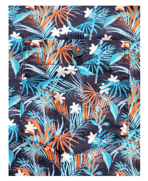 Casa Moda Casual Fit Kurzarm dunkelblau orange aqua Floralmotiv