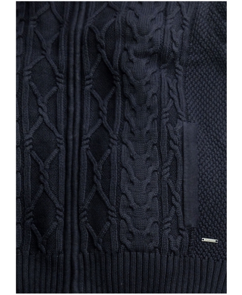 Armas Cardigan in dunkelblau Zopf-Perl-Muster mit Reißer und Taschen