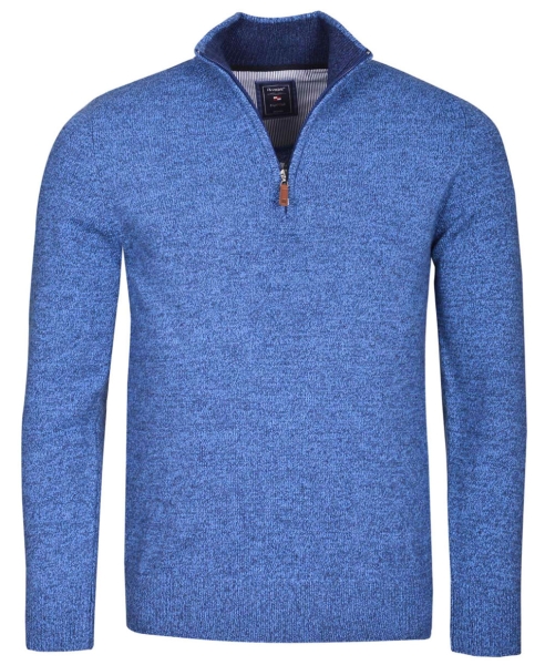 ARMAS Troyer Stehkragen Pullover Glattstrick Wool Blend mit Zipper in blau melange