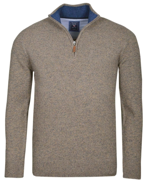 ARMAS Troyer Stehkragen Pullover Glattstrick Wool Blend mit Zipper in braun melange