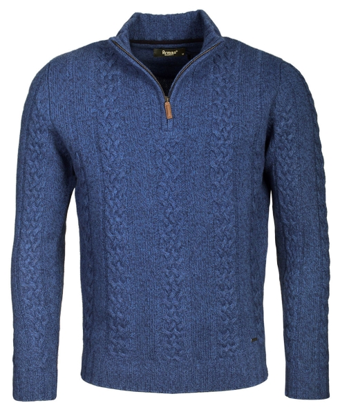 ARMAS Troyer Stehkragen Pullover Zopf-Glatt-Strick Wool Blend mit Zipper in royalblau