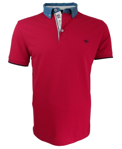 Baileys Poloshirt Premium rot mit Jeanskragen Button-Down