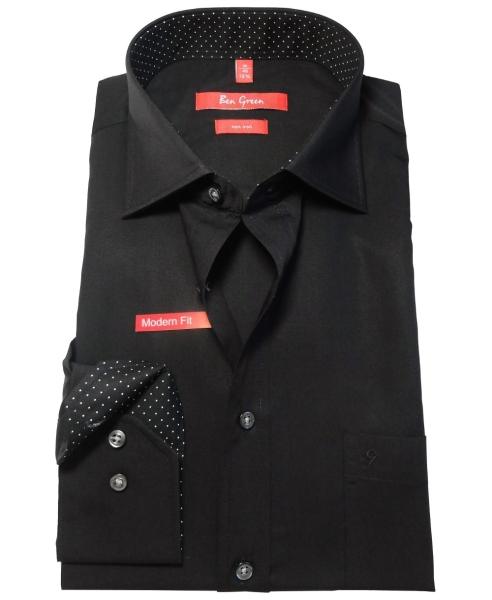 Ben Green Redline Modern Fit Langarmhemd in schwarz mit Patches