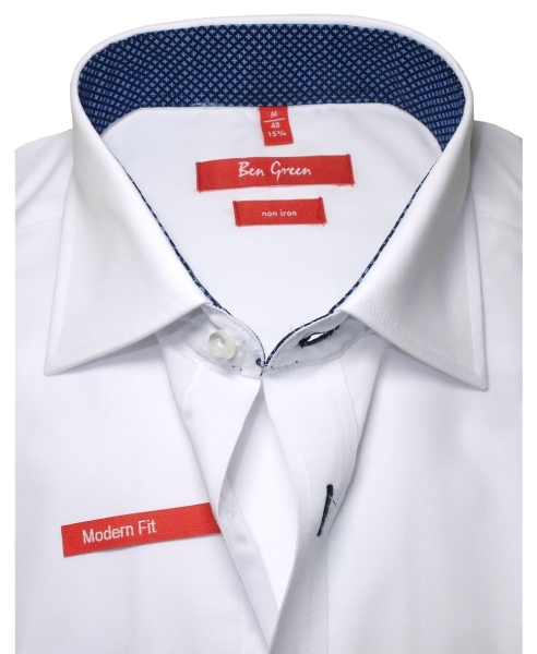 Ben Green Redline Modern Fit Langarmhemd in weiss mit Patches