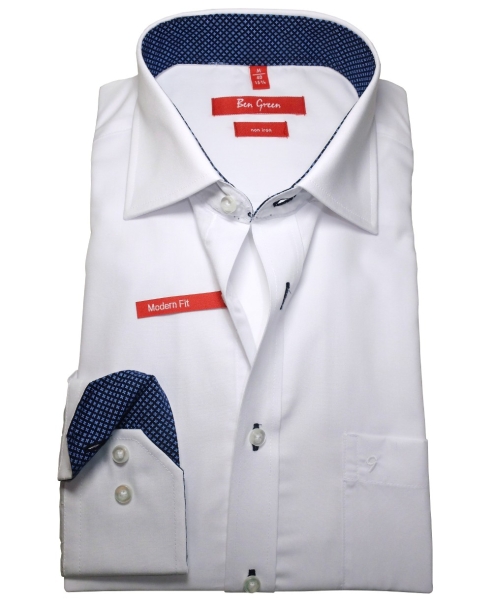 Ben Green Redline Modern Fit Langarmhemd in weiss mit Patches