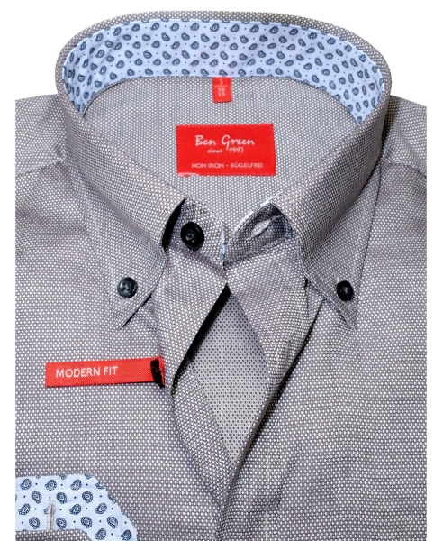 Ben Green Redline Modern Fit Langarmhemd grau Minimuster