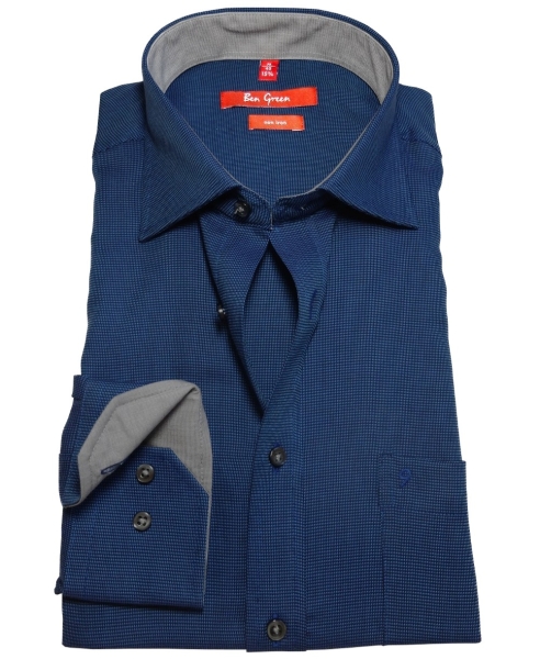 Ben Green Redline Regular Fit Langarmhemd blau dunkelblau Struktur