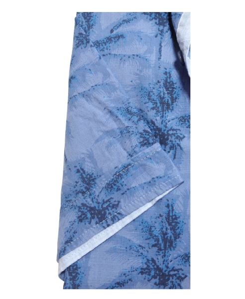 Casa Moda Casual Fit Kurzarmhemd in blau hellblau Palmenprint