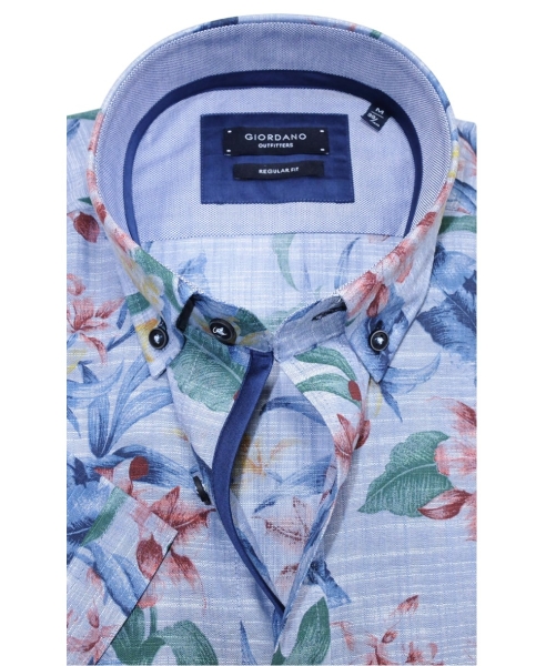 Giordano Regular Fit Kurzarm Freizeithemd Sunset blau multicolor Floralprint