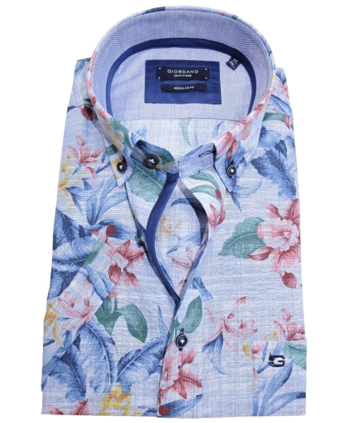 Giordano Regular Fit Kurzarm Freizeithemd Sunset blau multicolor Floralprint