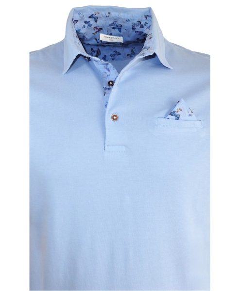 Giordano Polo Shirt mit Brusttasche und Ziertuch in hellblau