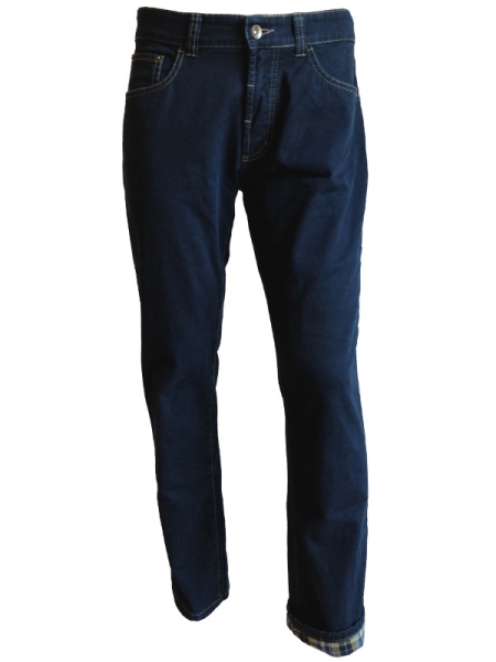 Hattric Thermo Jeans Henk 5 Pocket Stil in dark blue mit Karofutter