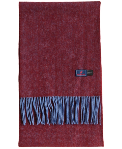 Hemley Schal Wolle in weinrot melange Fischgrat Fransen mittelblau 30x198 cm