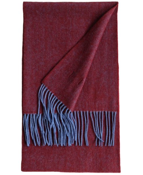 Hemley Schal Wolle in weinrot melange Fischgrat Fransen mittelblau 30x198 cm