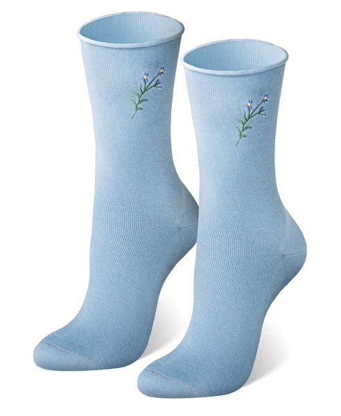 1 Paar von Jungfeld Damen Socken rosa mint blau Stickmotiv Blume