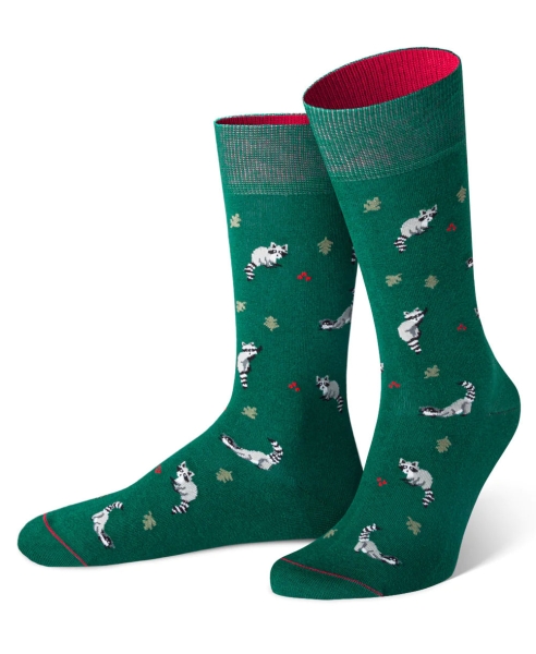 von Jungfeld 1 Paar Socken in dunkelgrün Motiv Waschbär