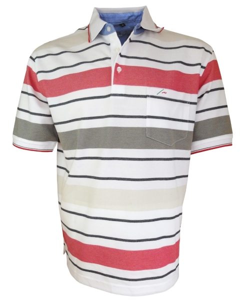 Maselli Polo Shirt Piqué Streifendesign in weiss khaki