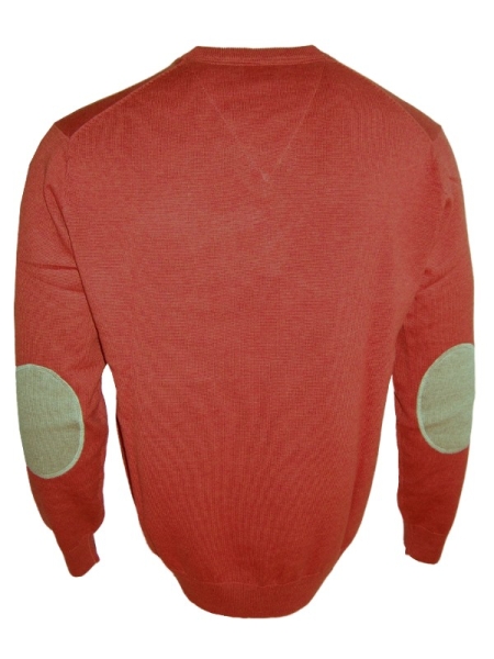 Montino edler V-Neck Pullover in terra mit Ärmelpatches